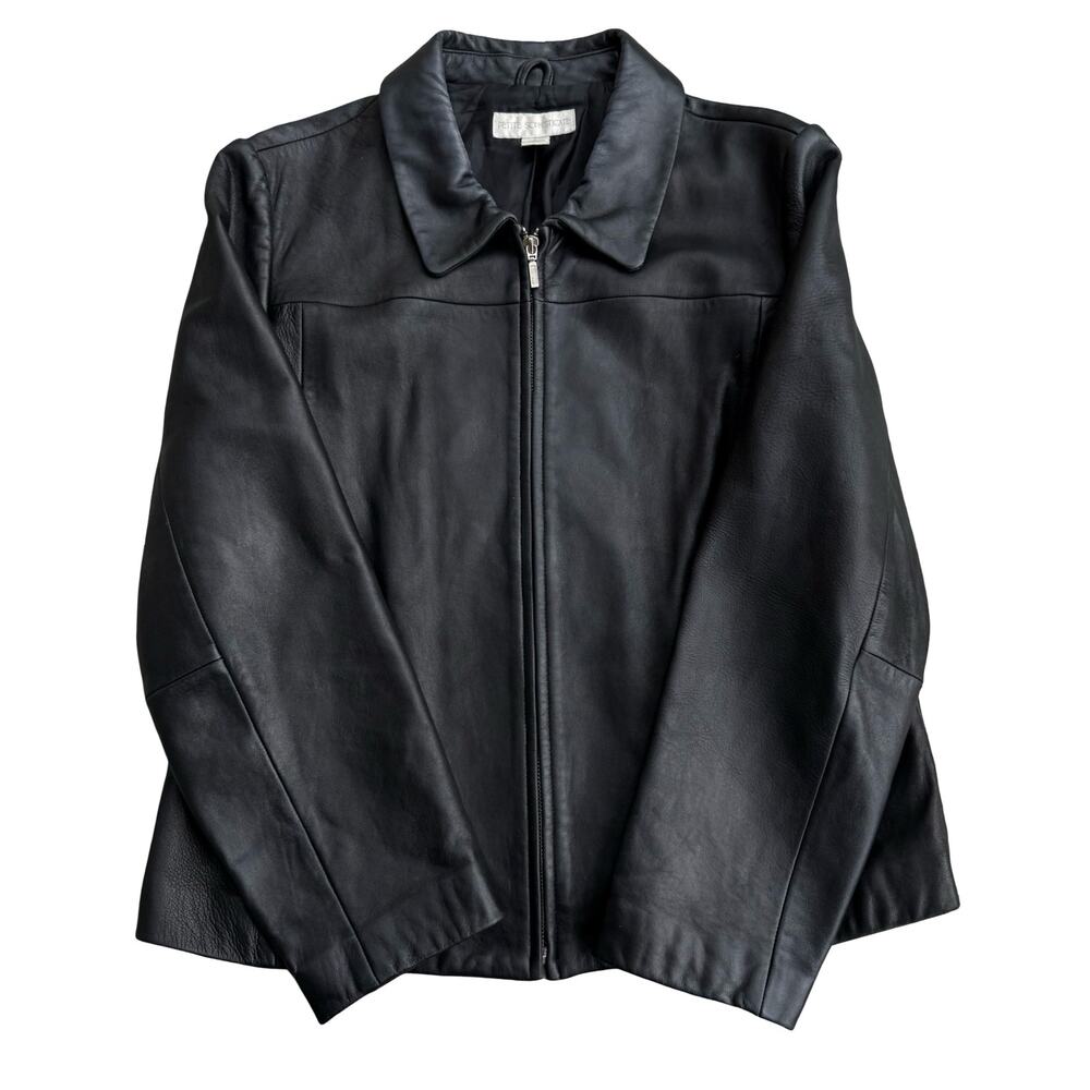Y2K Petite Sophisticate Leather Jacket Black Genuine Zip Up Women’s L